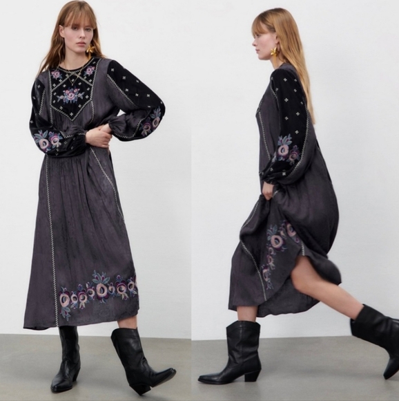 Zara Dresses & Skirts - 🌸NEW ZARA EMBROIDERED MIDI DRESS🌸 xs